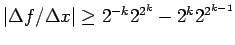 $\vert\Delta f/{\Delta x}\vert \geq 2^{-k}2^{2^k} - 2^k2^{2^{k-1}}$